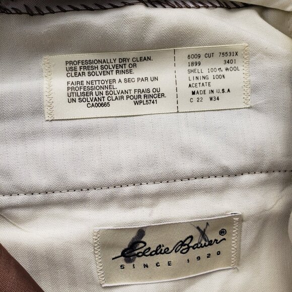 Vintage Eddie Bauer 100% Wool Herringbone Pants Trousers Brown 34x28 Suspenders - Picture 3 of 10